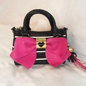 Betsey Johnson Black and Pink Bow Crossbody / Handheld Bag